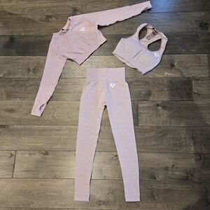 Womens Best Move Set Sports Bra, Crop Top, & Leggings in Light Pink Marl